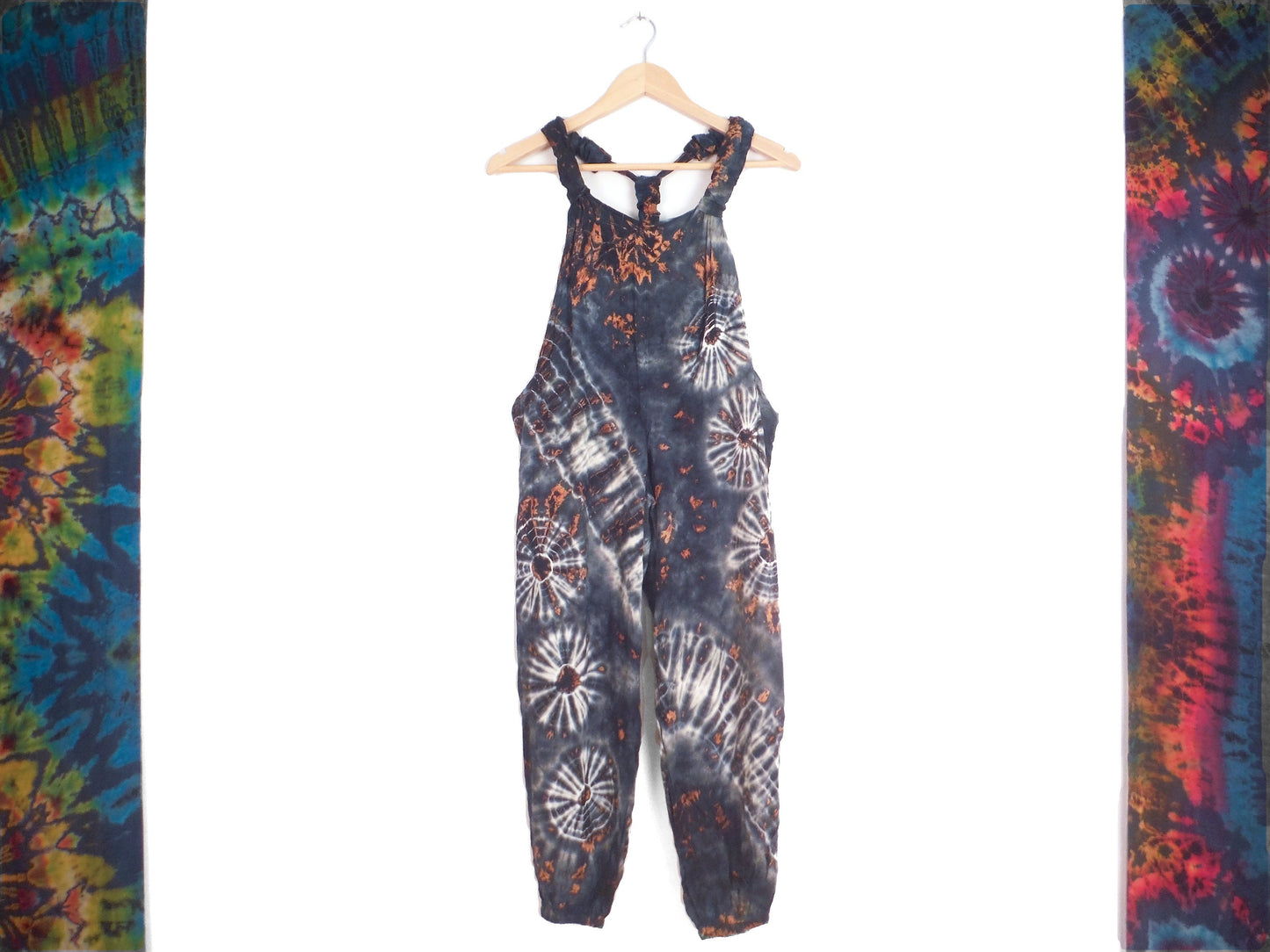 Children's Tie-Dye Dungarees - Black White and Orange Age 3-4, 5-6, 7-8, 9-11, - Bare Canvas