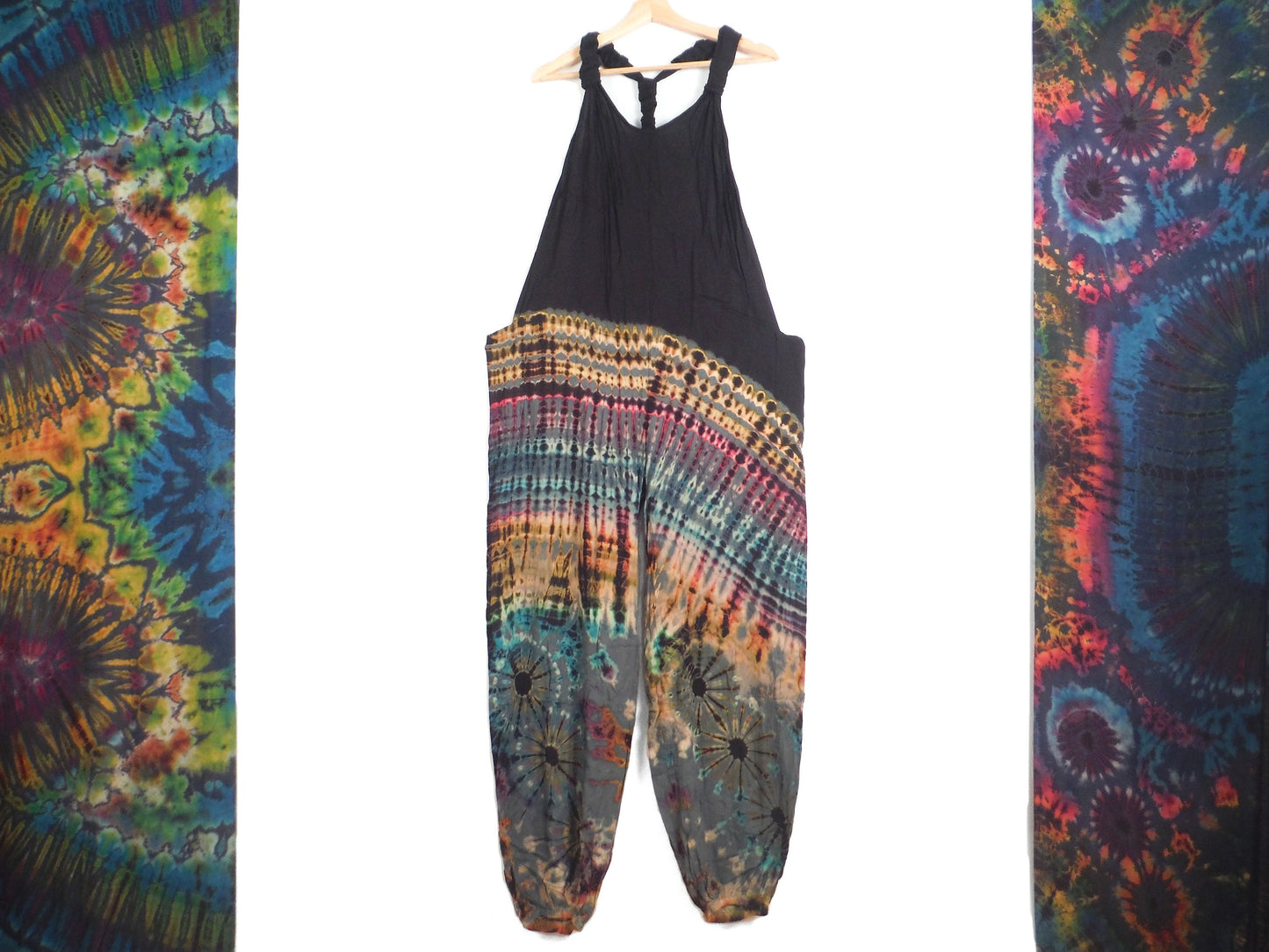 Half Tie-Dye Dungarees - Black and Grey - Bare Canvas