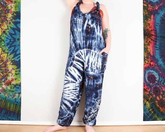 Tie Dye Dungarees - White and Blue