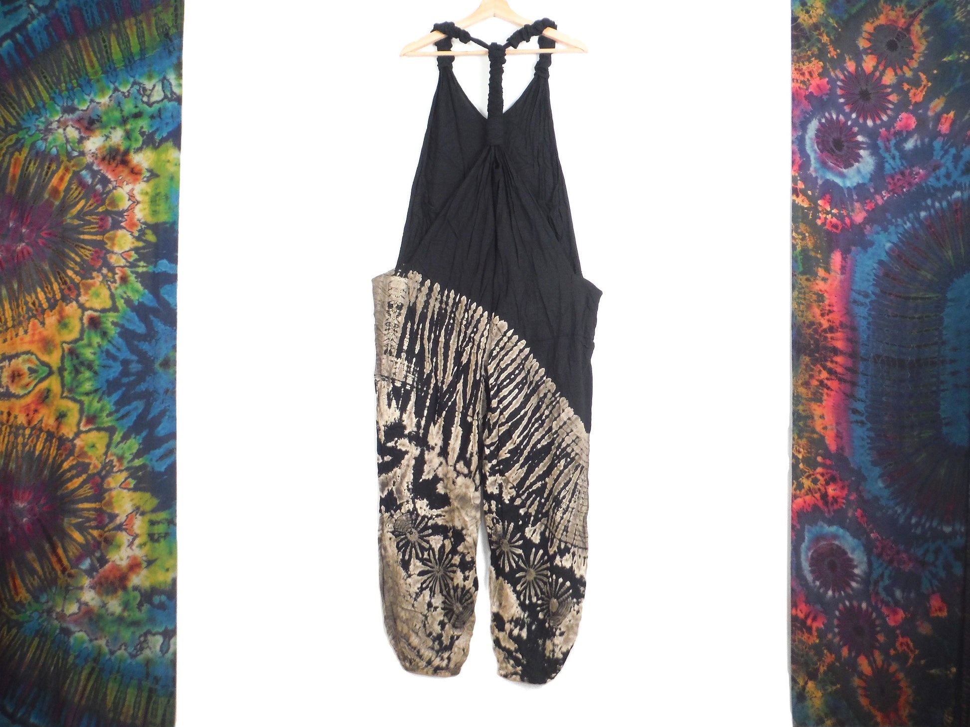 Half Tie-Dye Dungarees - Black and White - Bare Canvas