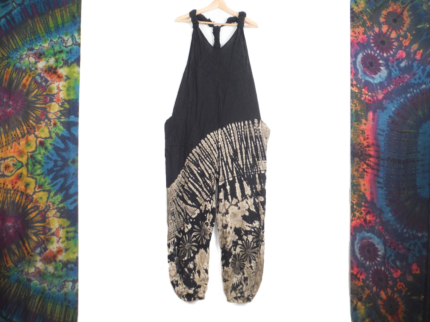 Half Tie-Dye Dungarees - Black and White - Bare Canvas