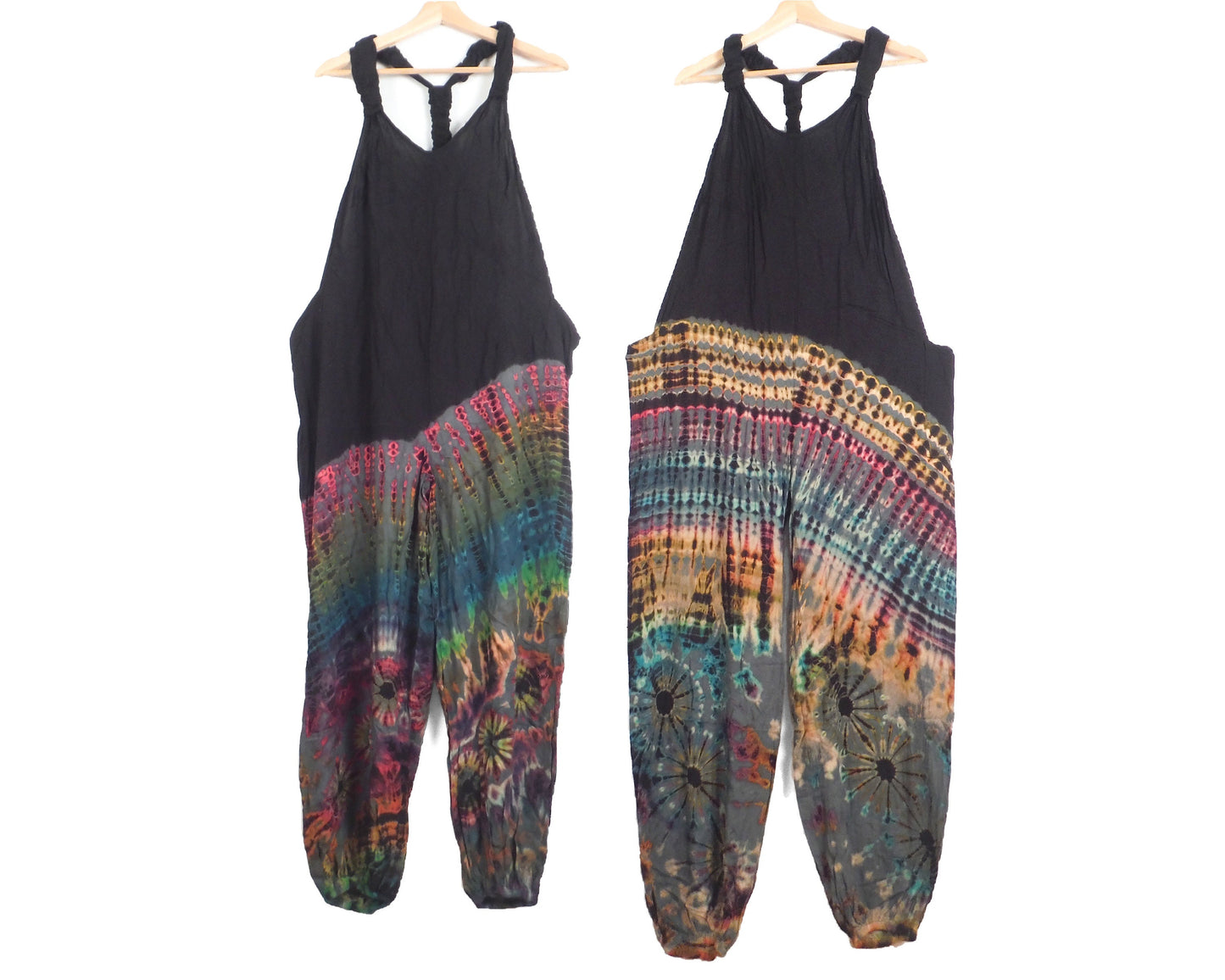 Half Tie-Dye Dungarees - Black and Grey - Bare Canvas