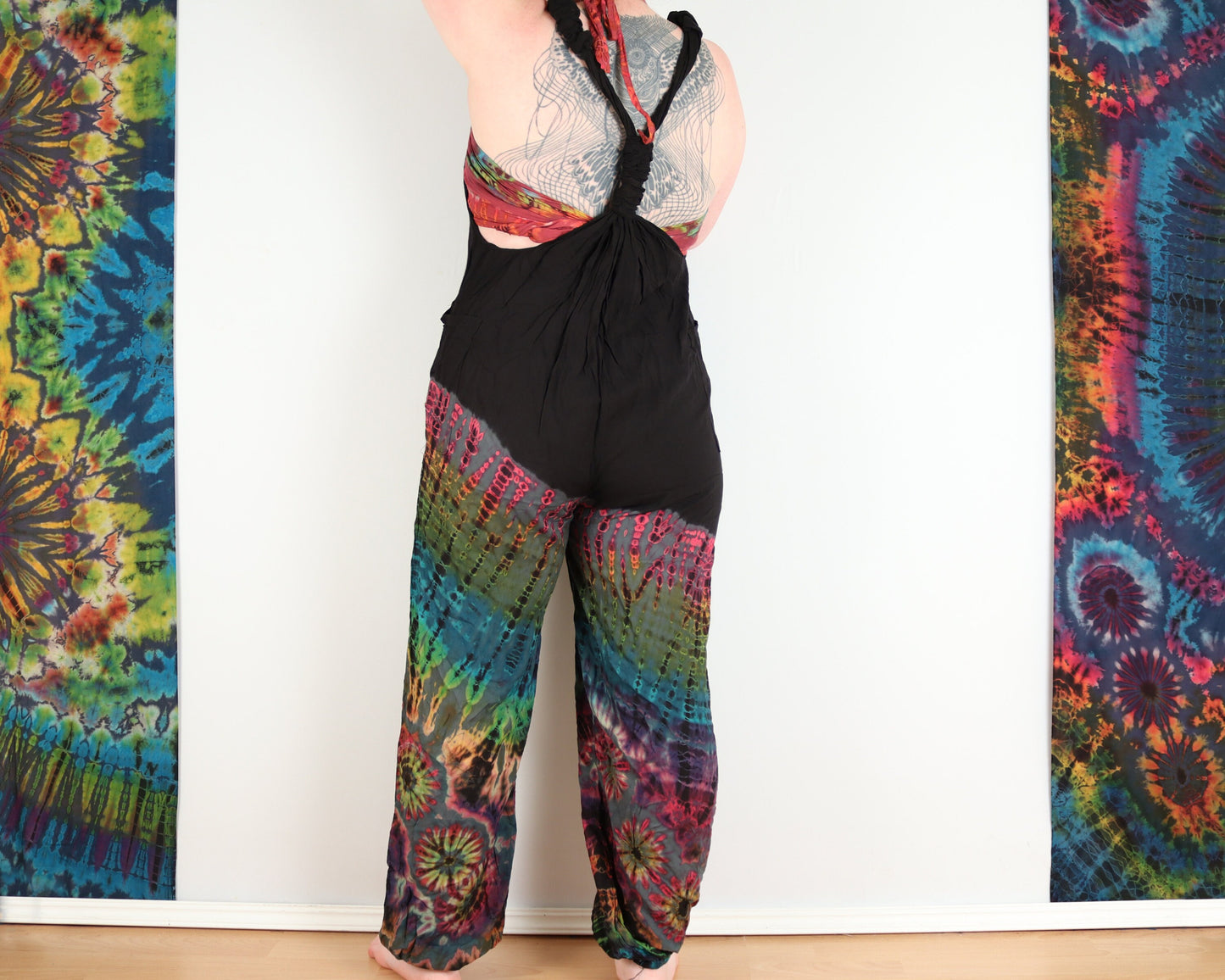 Half Tie-Dye Dungarees - Black and Grey - Bare Canvas