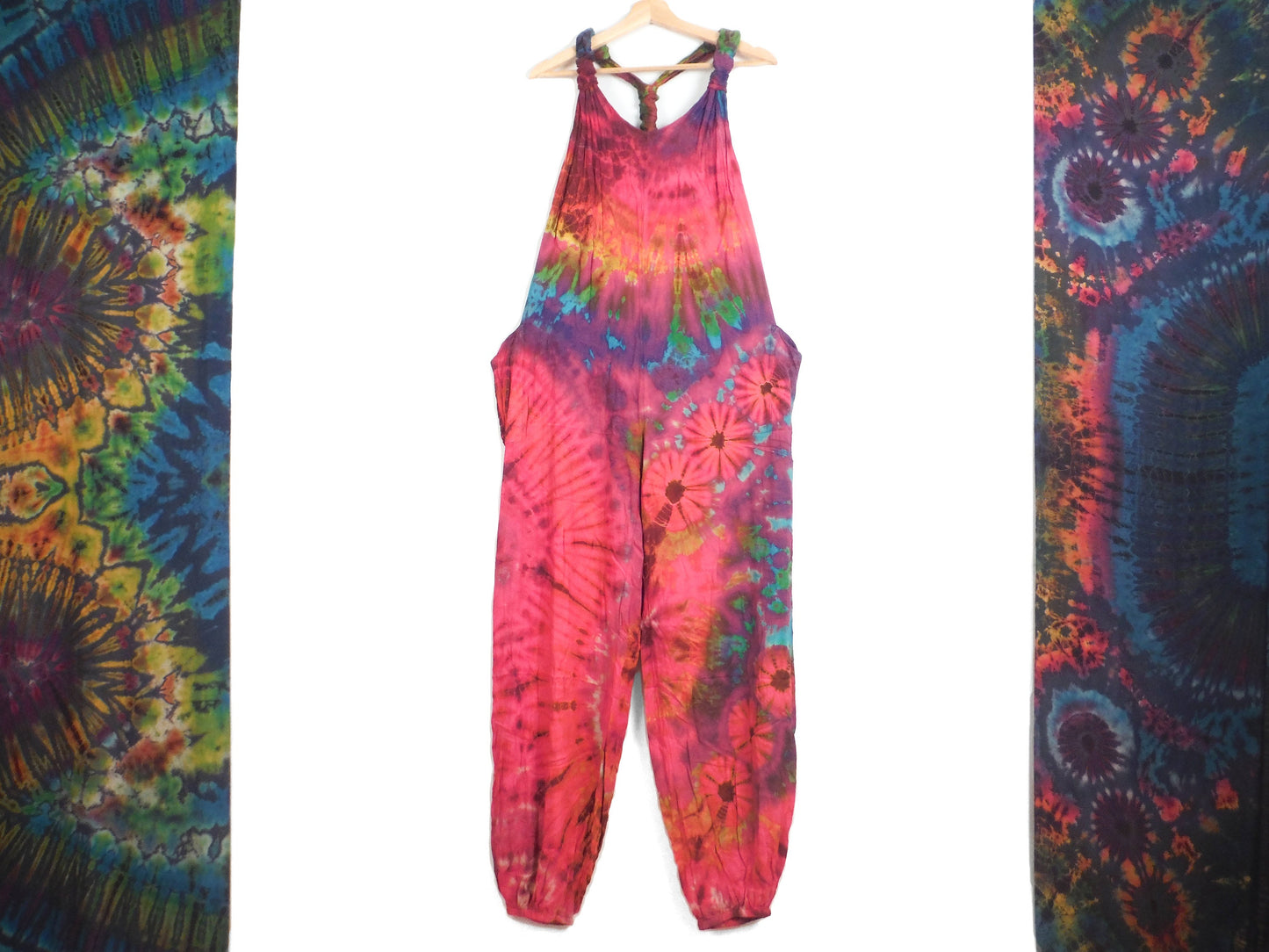 Tie-Dye Dungarees - Hot Pink Rainbow - Bare Canvas