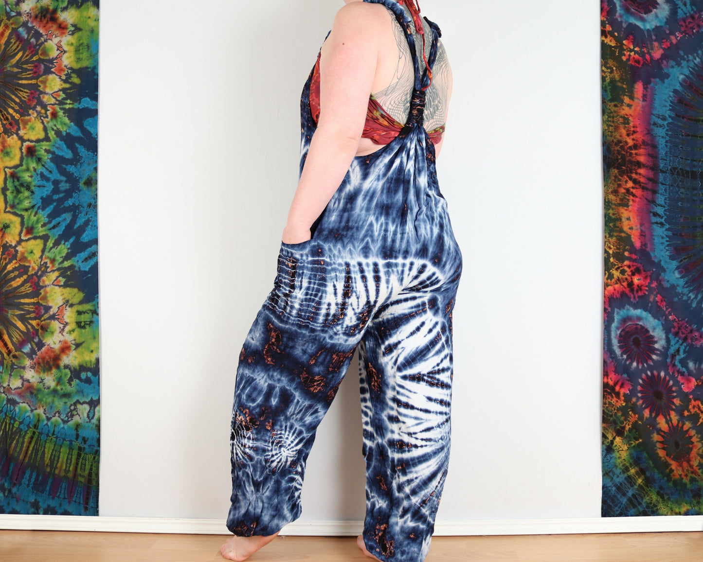 Tie Dye Dungarees - White and Blue
