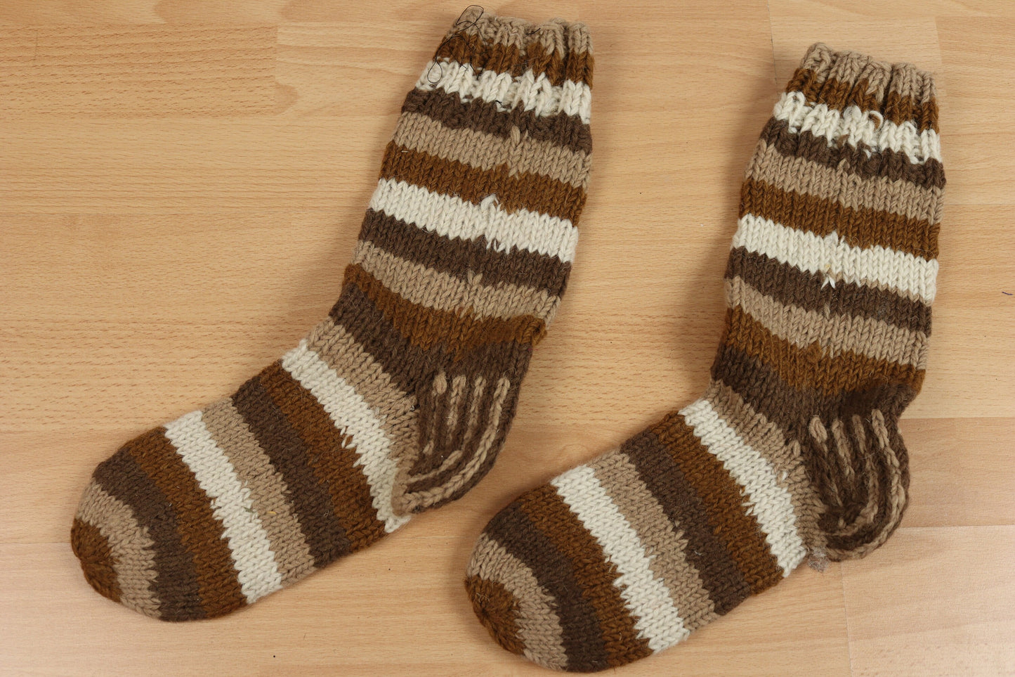 Long Cosy Knitted Sofa Socks - Cream and Brown - Bare Canvas
