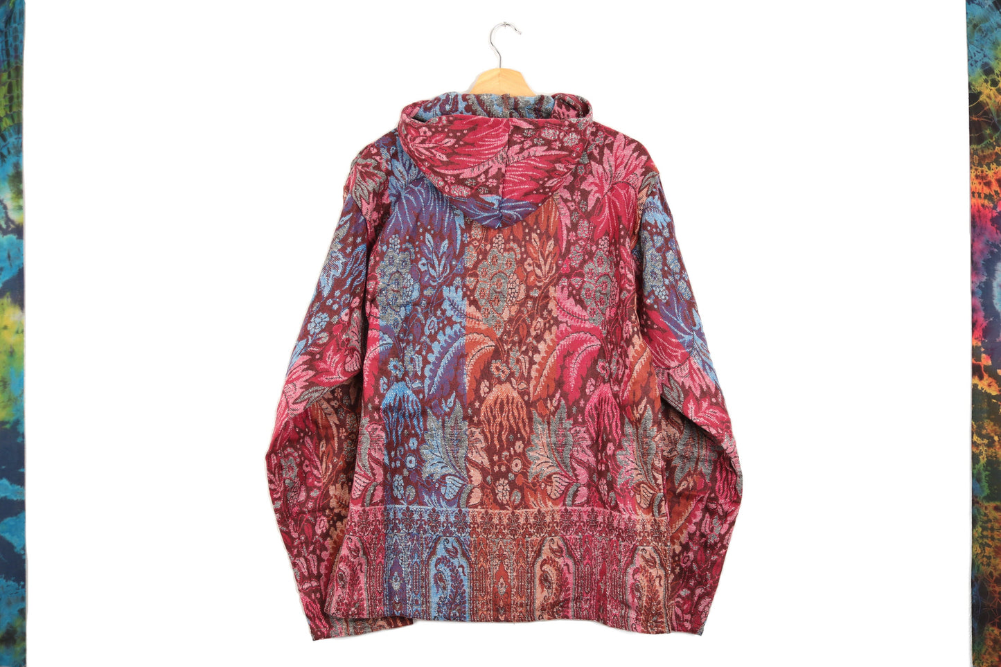 Blanket Hoodie - Burgundy Pink and Blue Indian Flowers - Bare Canvas