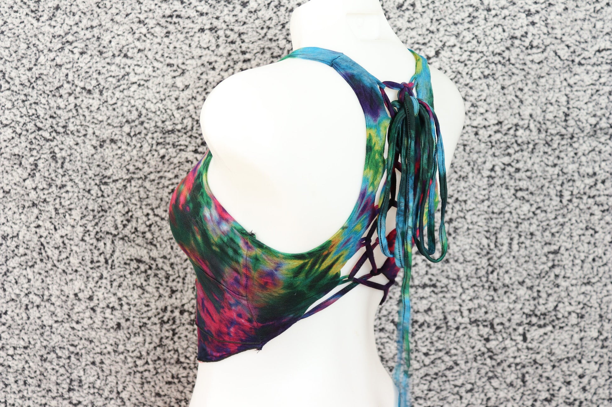 Tie-Dye Lace-Up Crop Top - Aqua Blue Rainbow - Bare Canvas