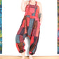 Patchwork Harem Dungarees - Red Blue and Brown - Bare Canvas