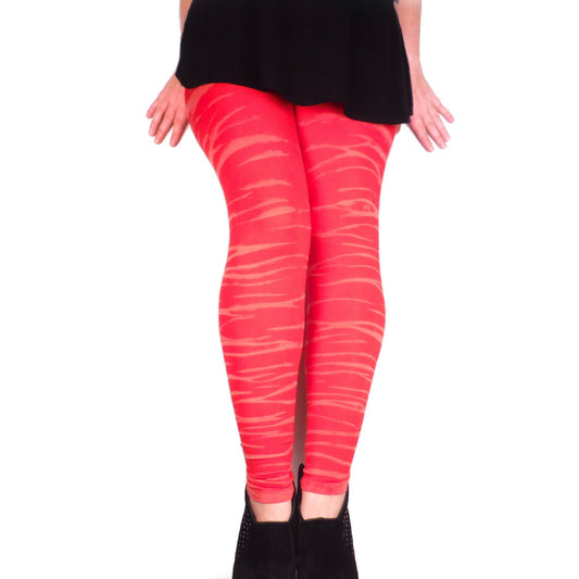 Hand Dyed Tiger Stripe Bleach Leggings - Neon Red - Bare Canvas