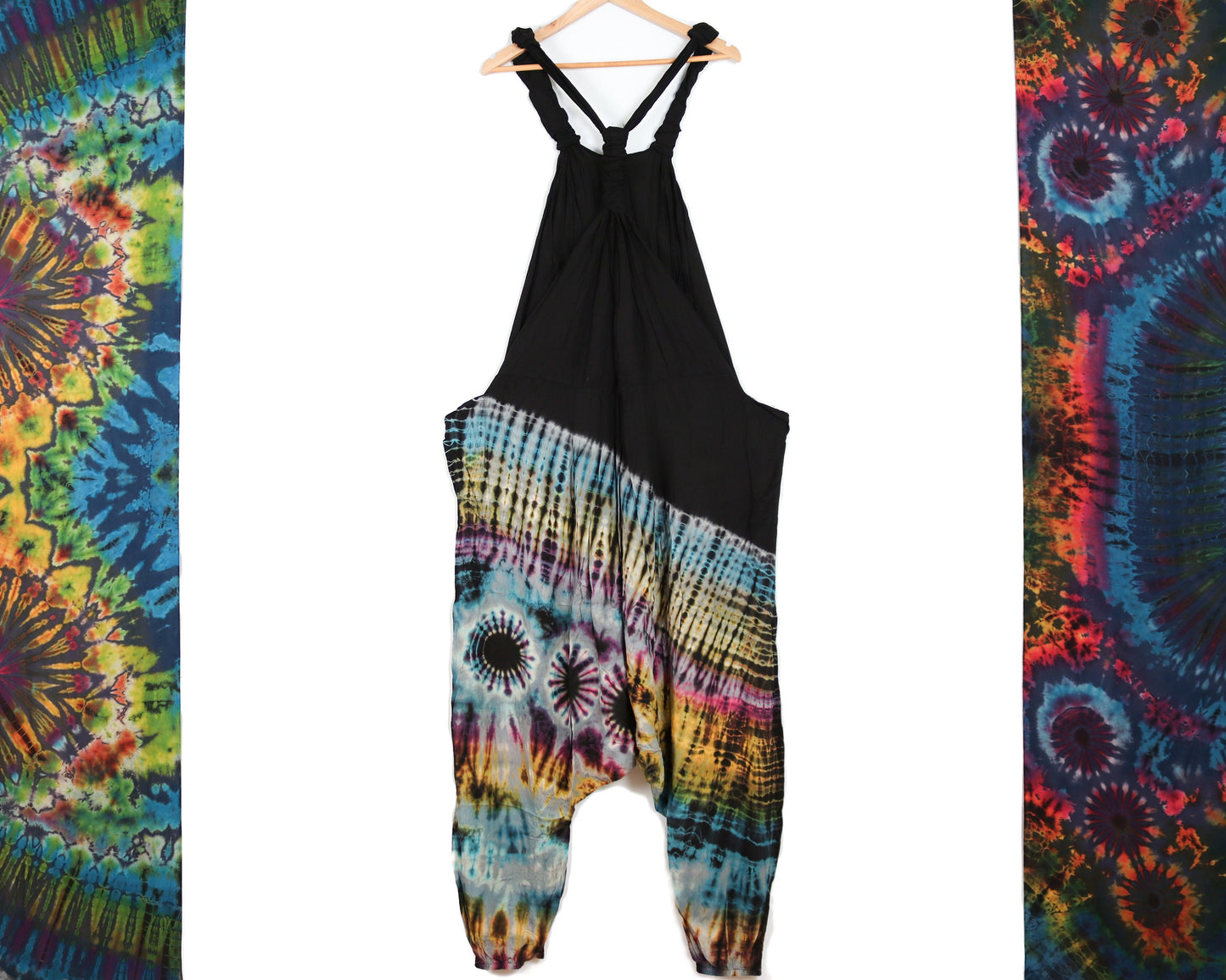 Half Tie-Dye Harem Dungarees - Black and Light Grey - Bare Canvas