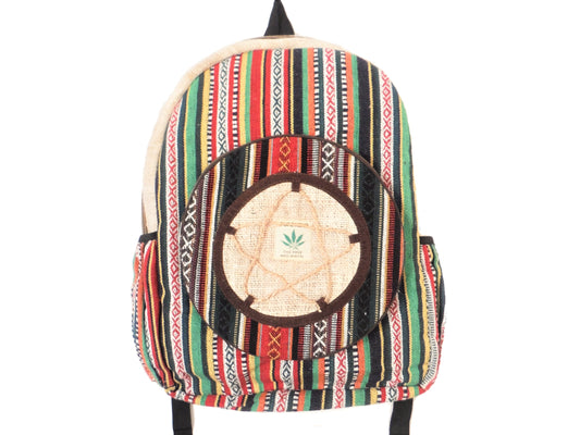 Sustainable Himalayan Hemp Star Backpack - Green and Red - Bare Canvas