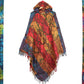 Hooded Blanket Poncho - Red Orange Green and Blue Indian Flowers - Bare Canvas
