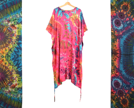 Long Summer Poncho Tie-Dye Dress / Top - Hot Pink Rainbow - Bare Canvas