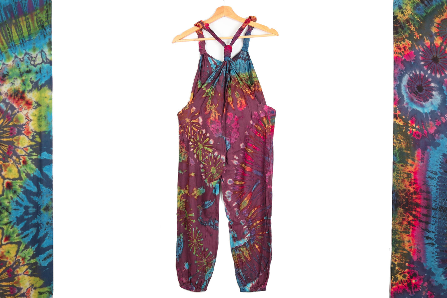 Children's Tie-Dye Dungarees - Purple Plum Rainbow Age 3-4, 5-6, 7-8, 9-11, - Bare Canvas