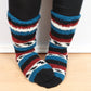 Long Cosy Knitted Sofa Socks - Blue and Red - Bare Canvas