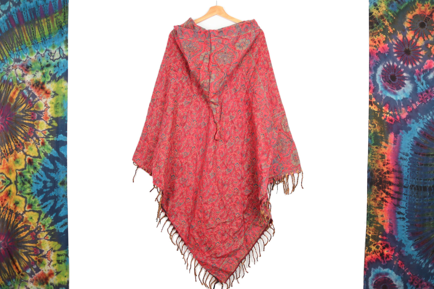 Hooded Blanket Poncho - Pink Blue and Orange Paisley