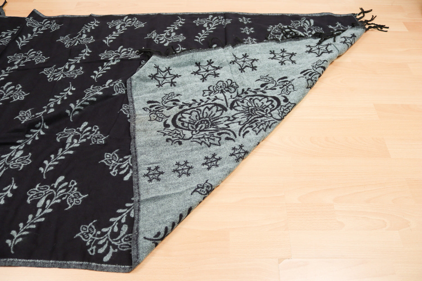 Blanket Scarf / Shawl / Throw - Blue and Black Winter Pattern