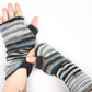 Fleece Lined Knitted Wrist Warmers - Black Blue and Grey Striped - Bare Canvas