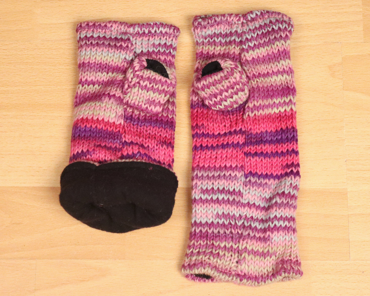Fleece Lined Knitted Wrist Warmers - Pink and Purple Unisex Striped - Bare Canvas