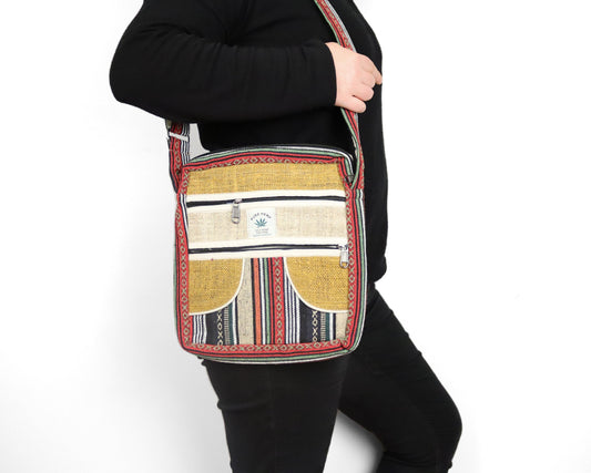 Hemp Shoulder Bag - Yellow and Red - Bare Canvas
