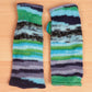 Fleece Lined Knitted Wrist Warmers - Blue Green and Grey Striped - Bare Canvas