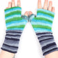 Fleece Lined Knitted Wrist Warmers - Blue and Green Striped