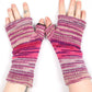 Fleece Lined Knitted Wrist Warmers - Pink and Purple Unisex Striped - Bare Canvas