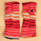Fleece Lined Knitted Wrist Warmers - Red Orange and Cream Striped - Bare Canvas