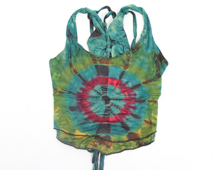 Tie-Dye Lace-Up Crop Top - Green Red and Yellow - Bare Canvas