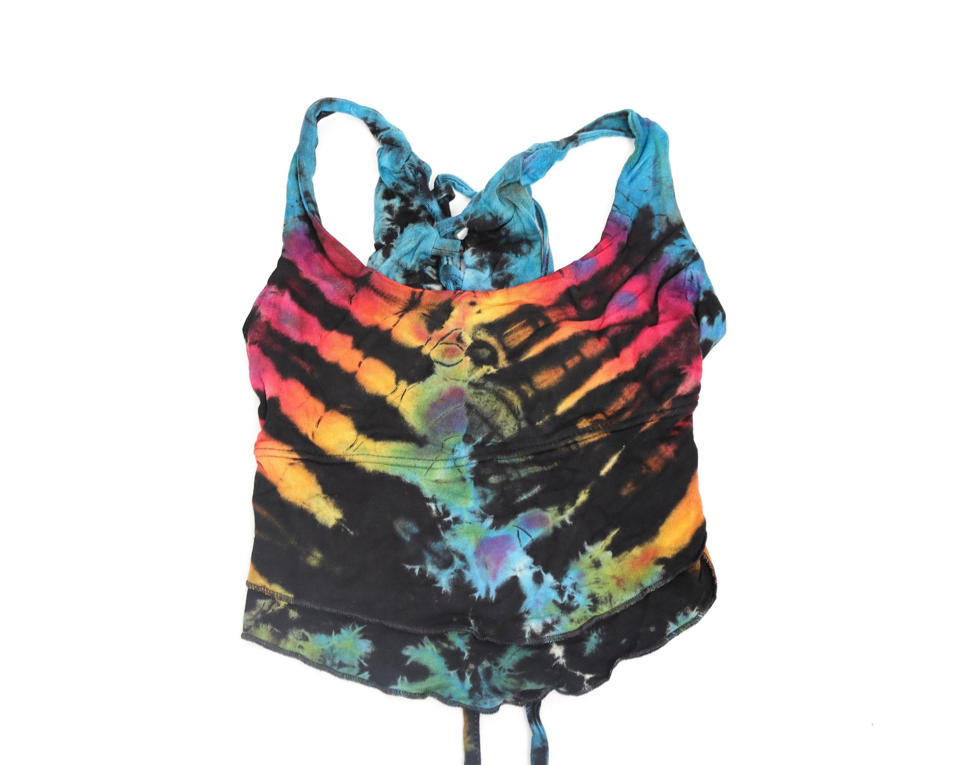 Tie-Dye Lace-Up Crop Top - Rainbow and Black - Bare Canvas