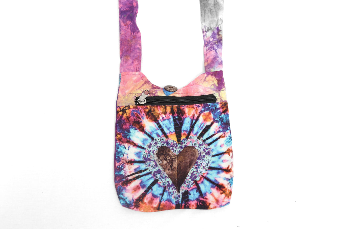 Tie-Dye Small Shoulder Bag - Heart - Bare Canvas