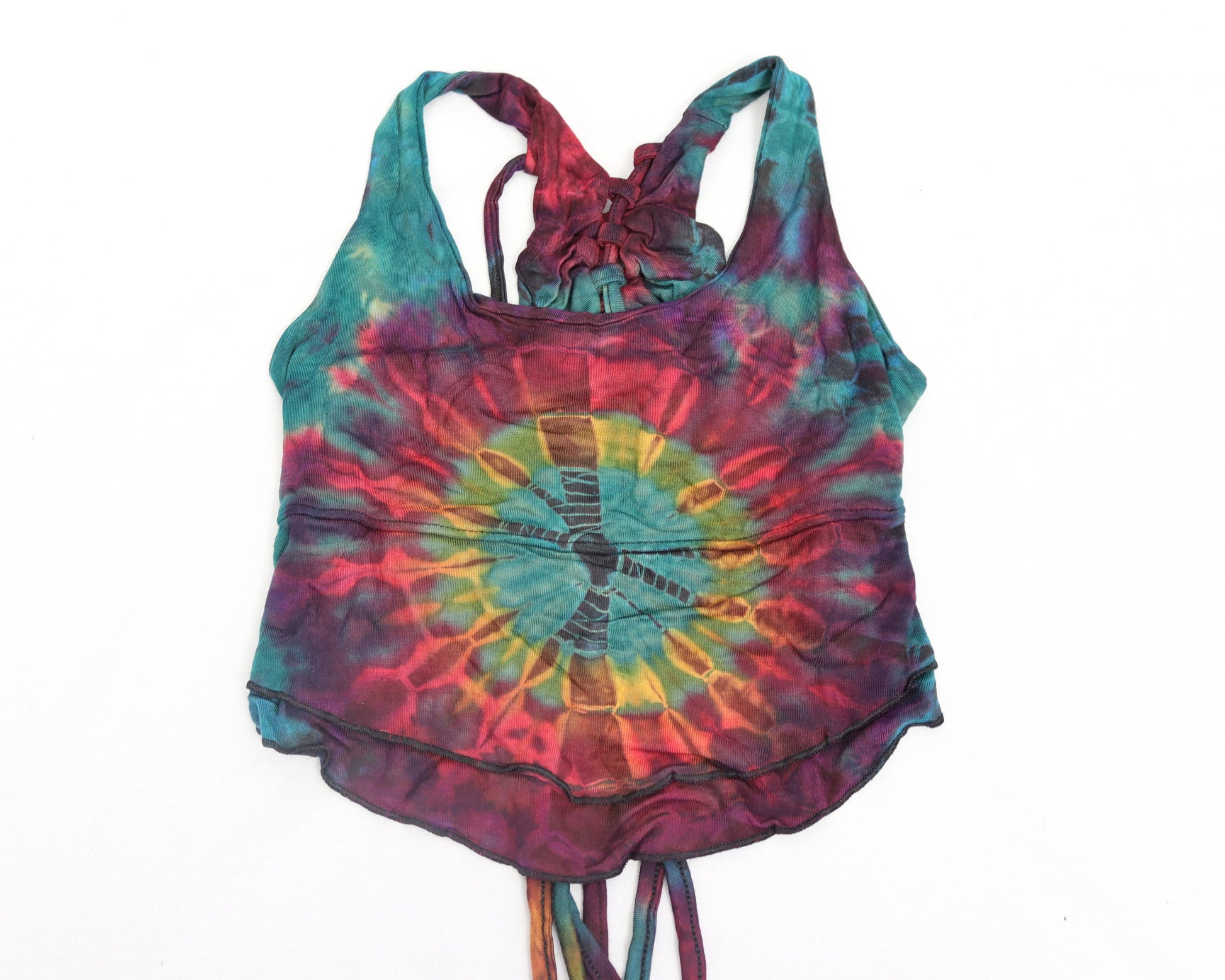 Tie-Dye Lace-Up Crop Top - Green Red and Yellow - Bare Canvas