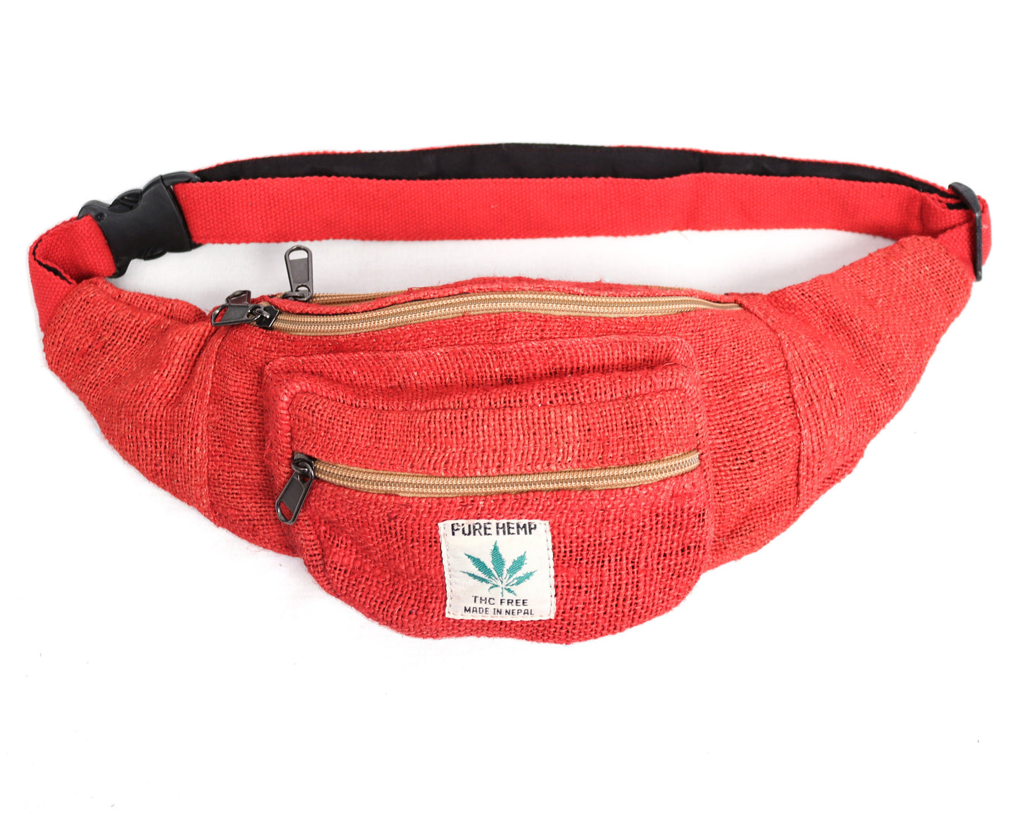 Hemp Bum Bag / Zip-up Belt Bag - Red