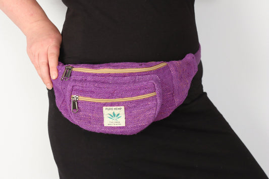 Hemp Bum Bag / Zip-up Belt Bag - Purple - Bare Canvas