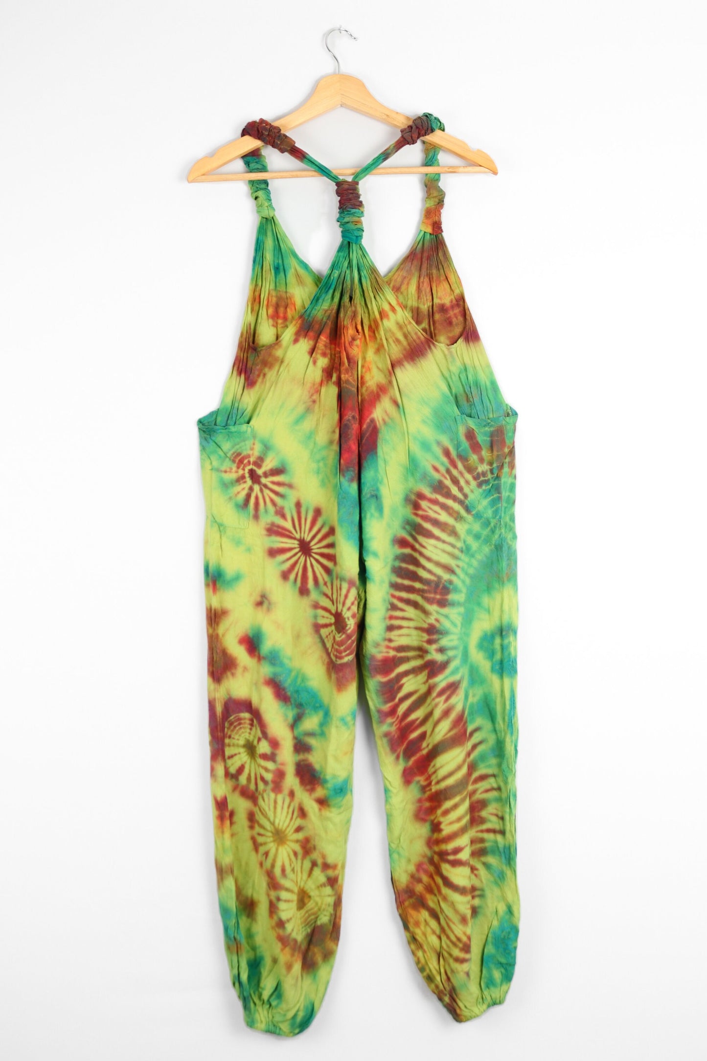 Children's Tie-Dye Dungarees - Lime Green Rainbow Age 3-4, 5-6, 7-8, 9-11,