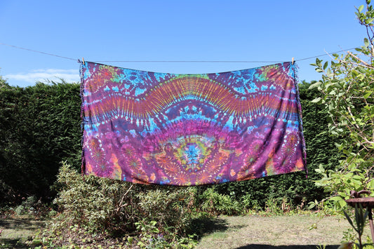 Tie Dye Sarong / Scarf / Throw - Deep Purple Rainbow - Bare Canvas