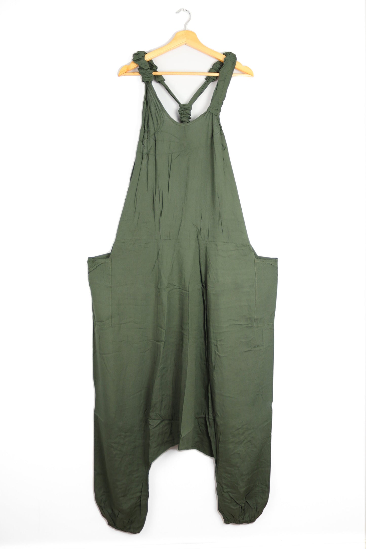 Plain Harem Dungarees - Moss Green