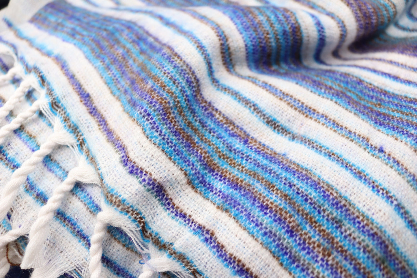 Blanket Scarf / Shawl / Throw - White and Blue Striped - Bare Canvas