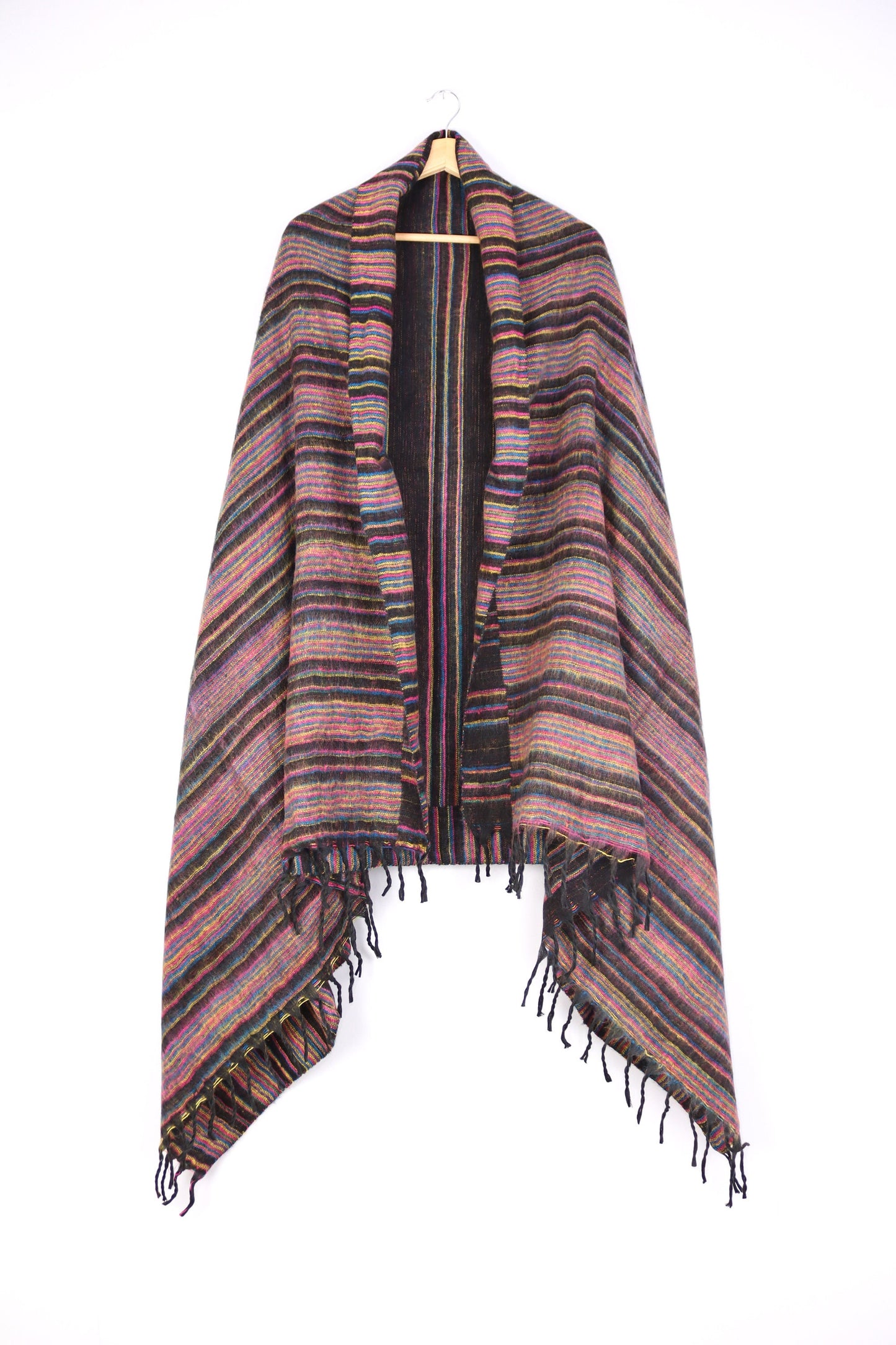 Blanket Scarf / Shawl / Throw - Black and Multi Coloured Striped - Bare Canvas