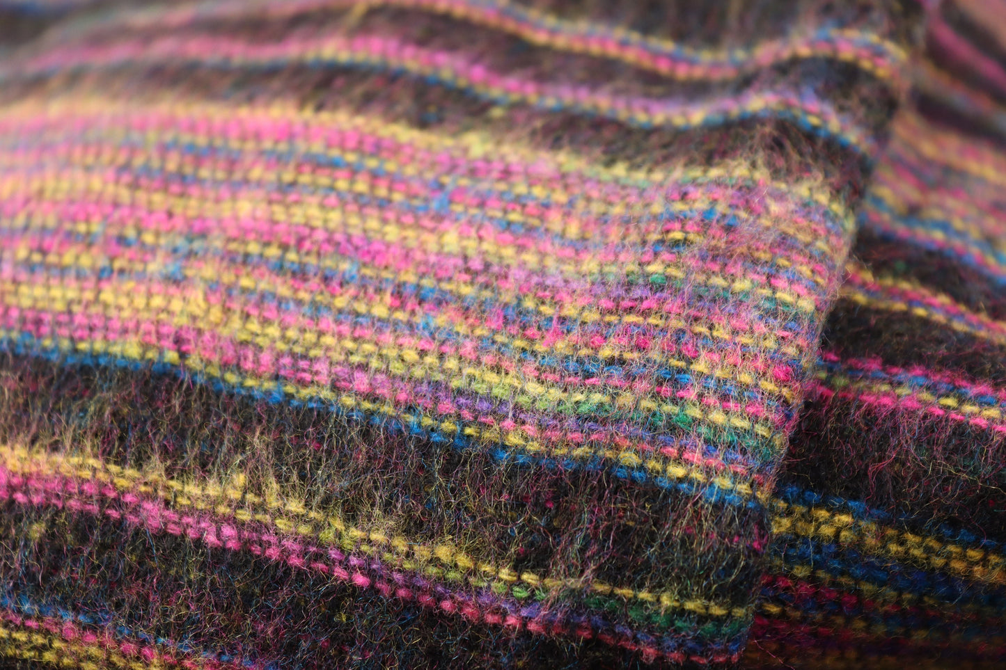 Blanket Scarf / Shawl / Throw - Black and Multi Coloured Striped - Bare Canvas