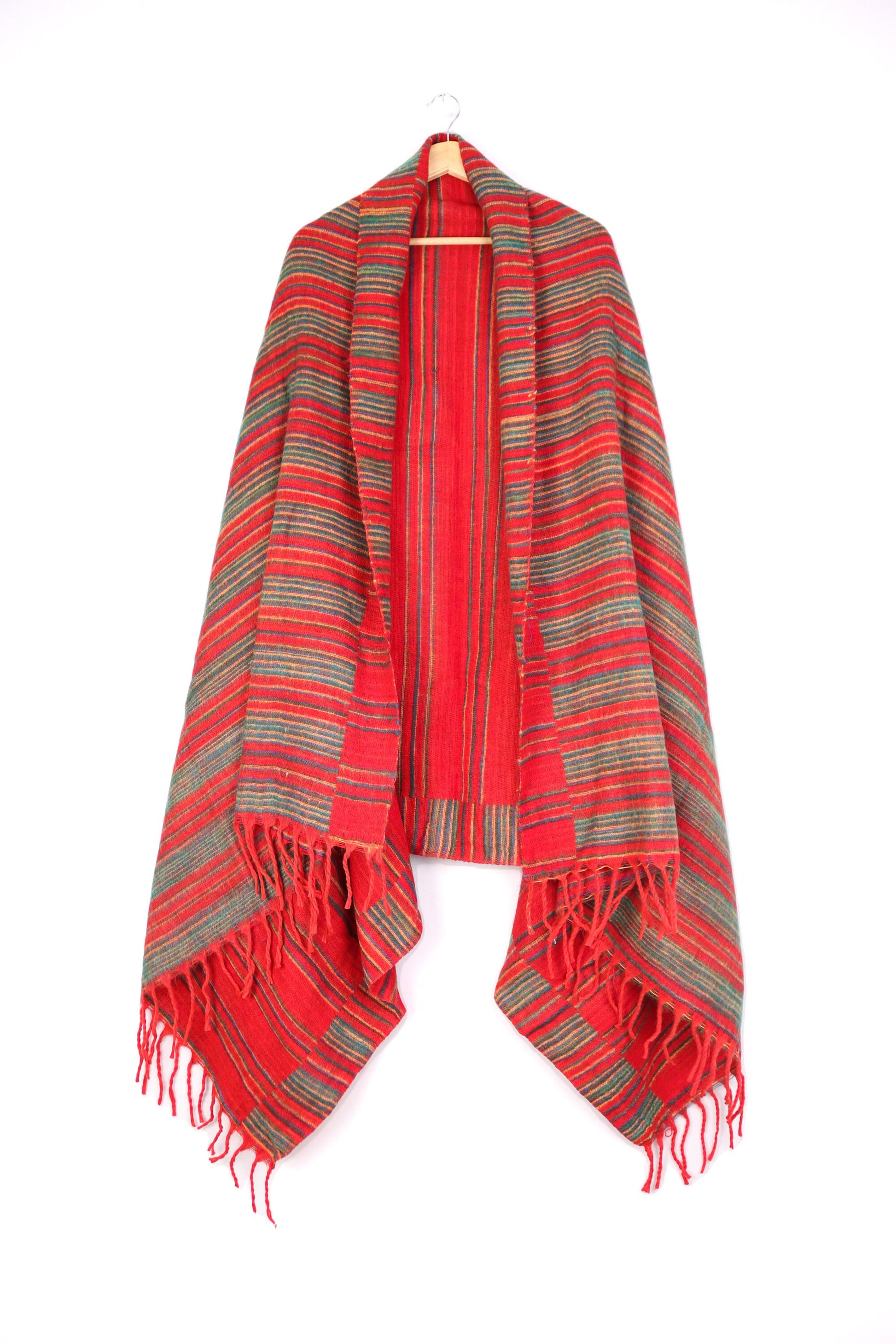 Blanket Scarf / Shawl / Throw - Red Striped - Bare Canvas