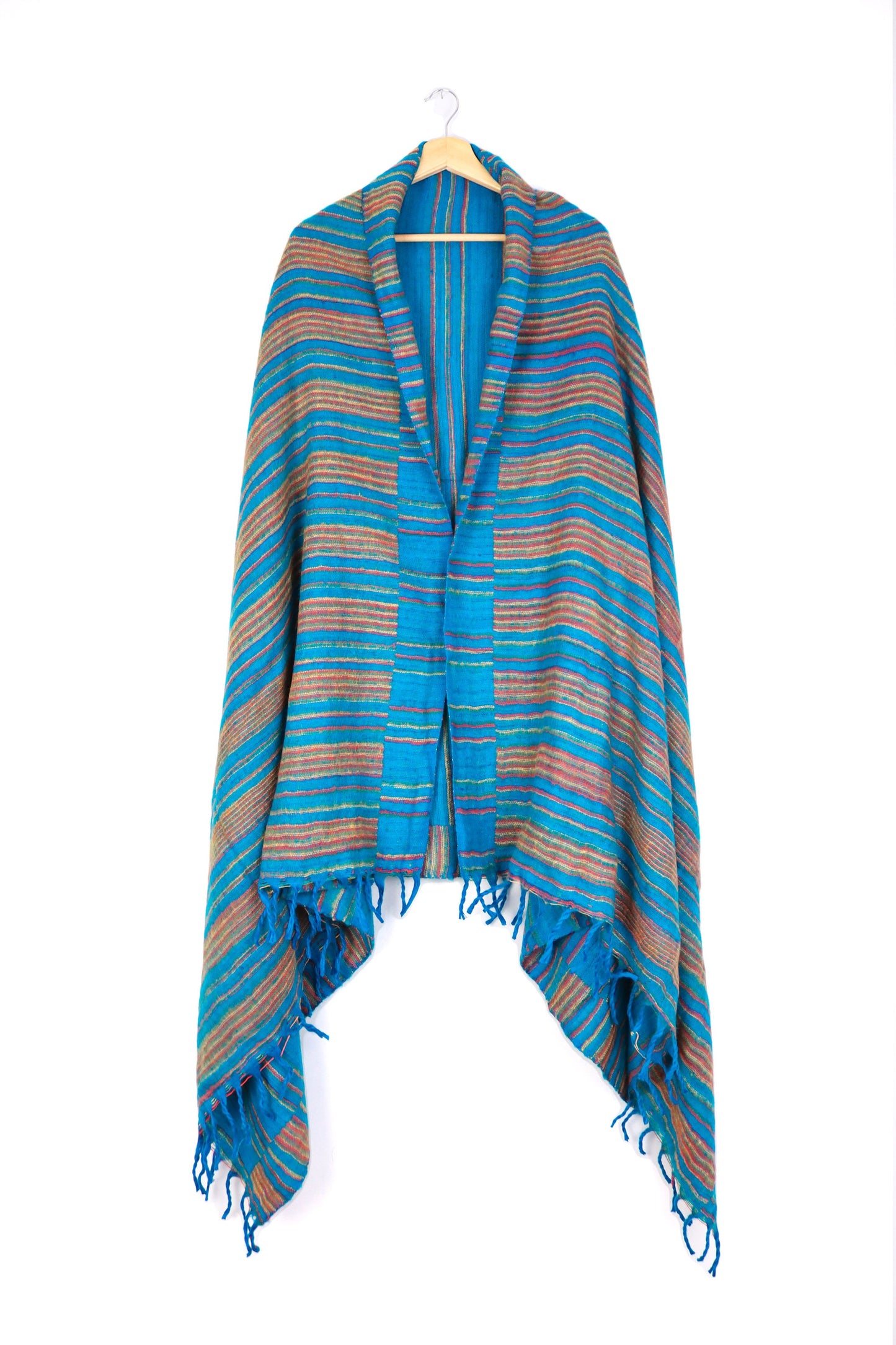 Blanket Scarf / Shawl / Throw - Turquoise Blue and Yellow Striped - Bare Canvas
