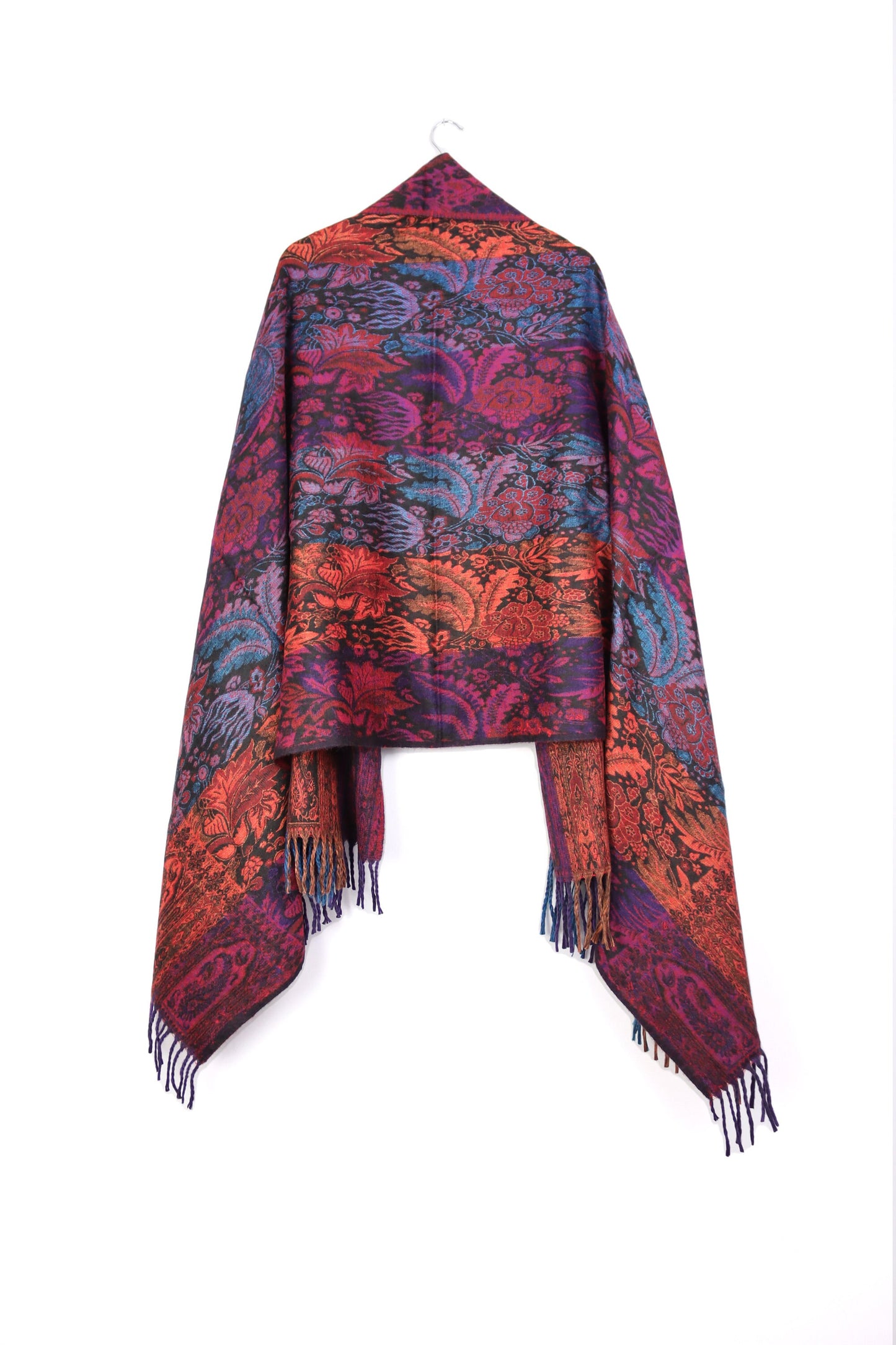 Blanket Scarf / Shawl / Throw - Purple, Pink, Red and Blue Indian Flower - Bare Canvas