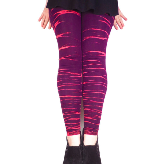 Hand Dyed Tiger Stripe Bleach Leggings - Purple Plum - Bare Canvas