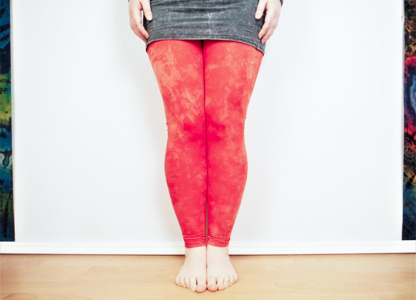 Hand Dyed Mottled Bleach Leggings - Neon Red