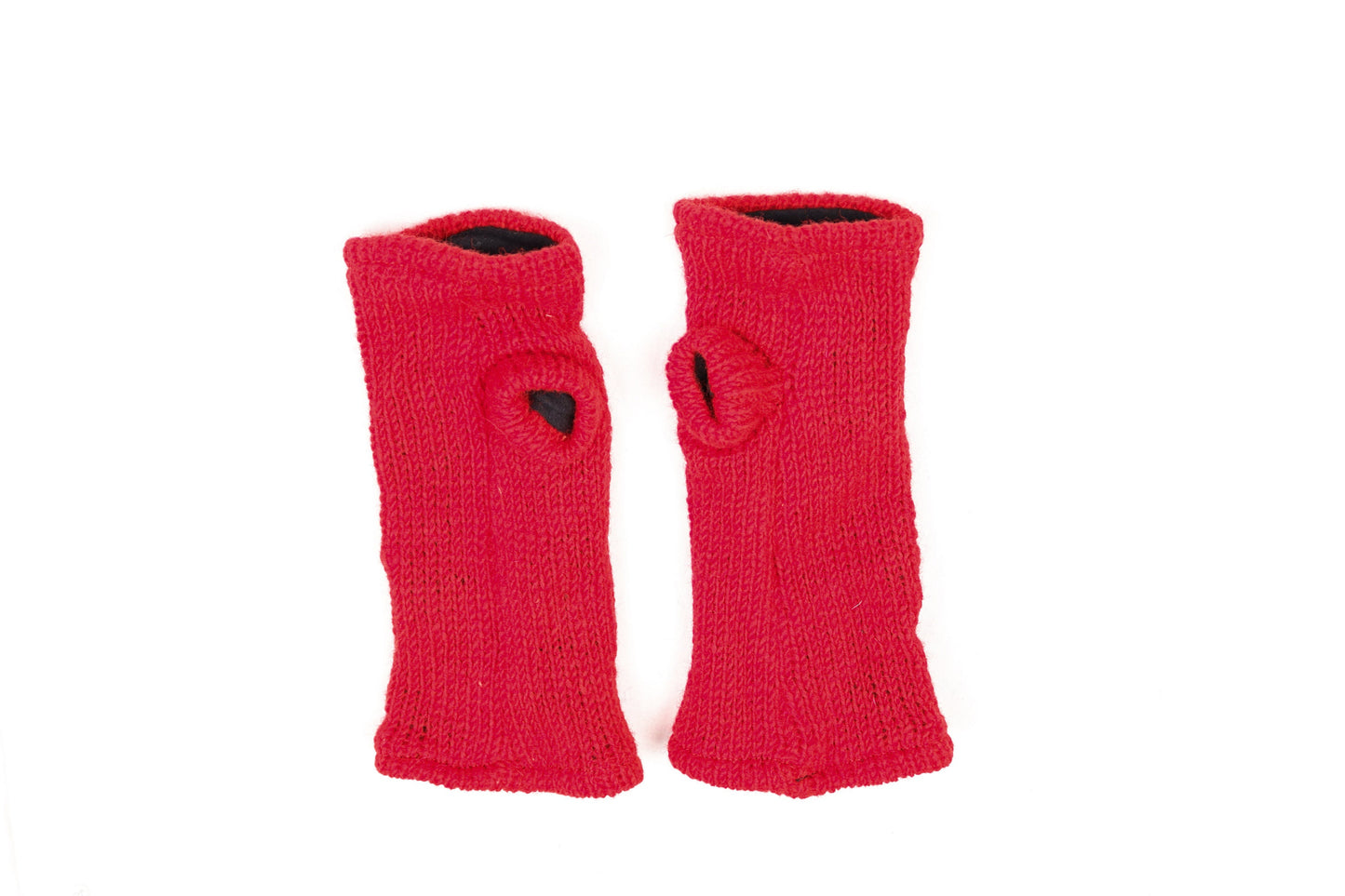 Fleece Lined Knitted Wrist Warmers - Red - Bare Canvas