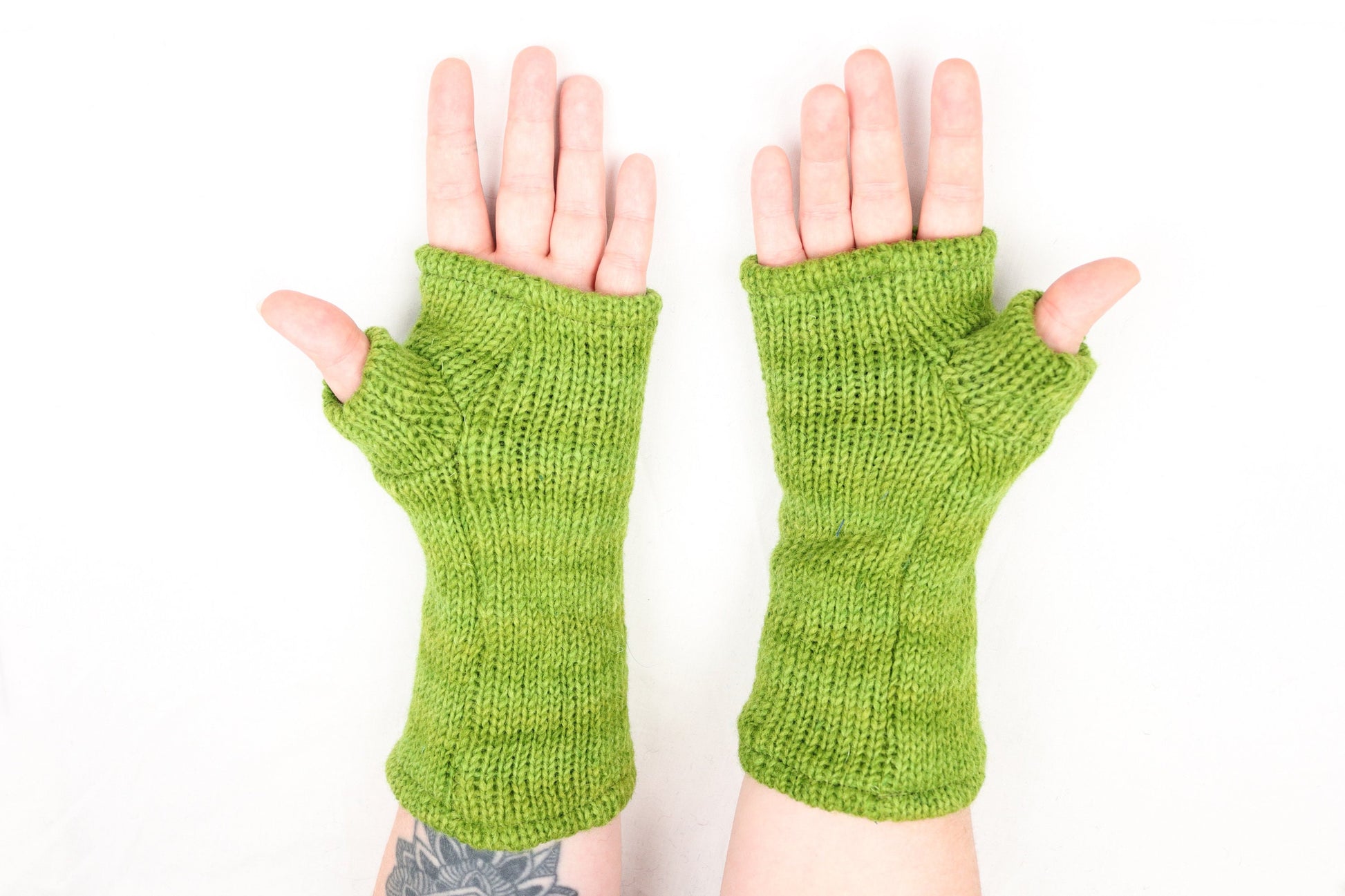 Fleece Lined Knitted Wrist Warmers - Green - Bare Canvas