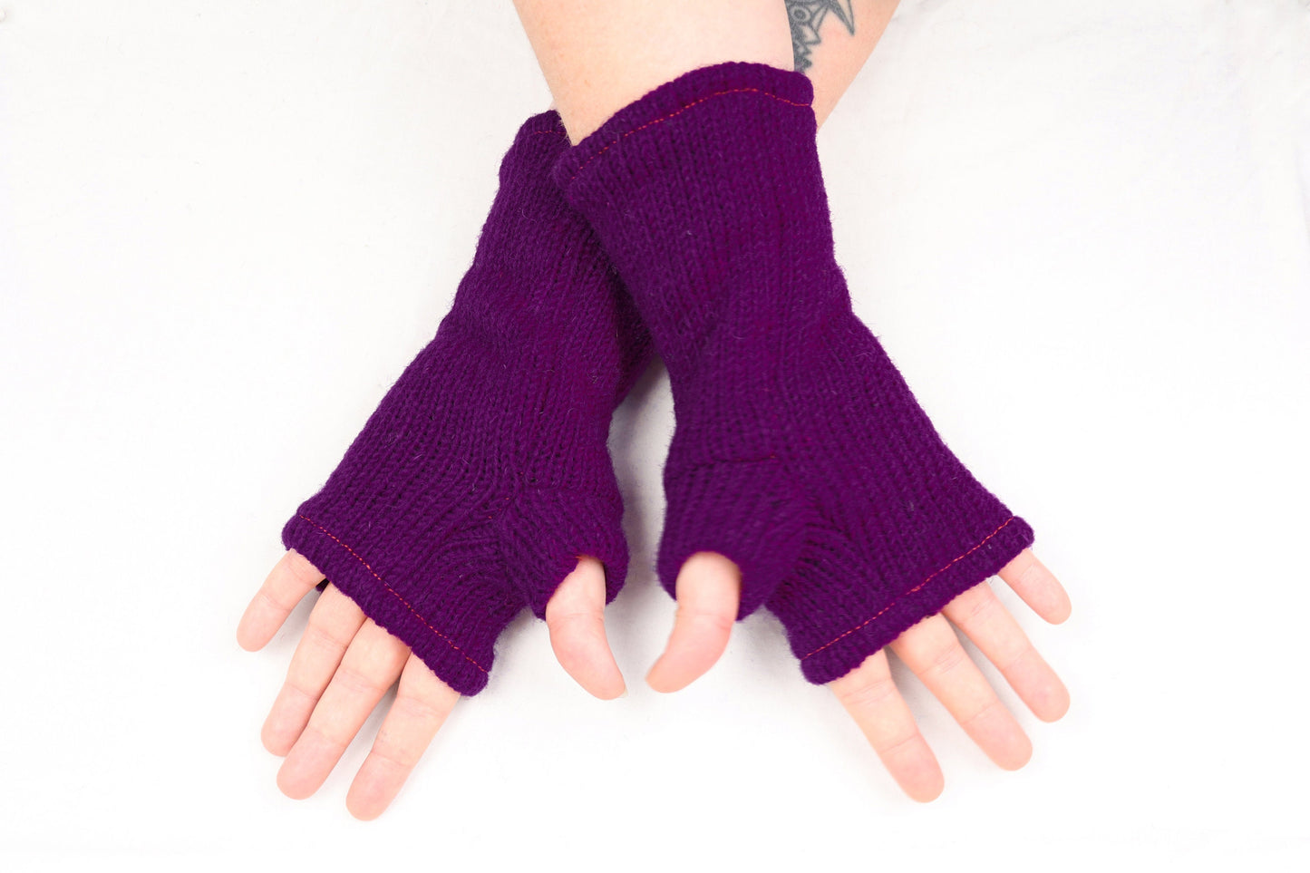 Fleece Lined Knitted Wrist Warmers - Purple - Bare Canvas