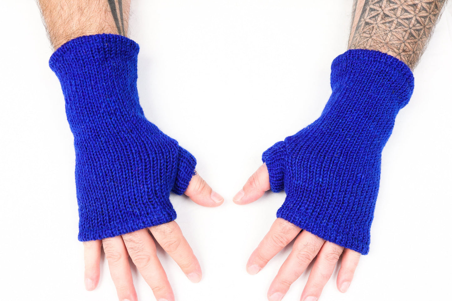 Fleece Lined Knitted Wrist Warmers - Blue - Bare Canvas